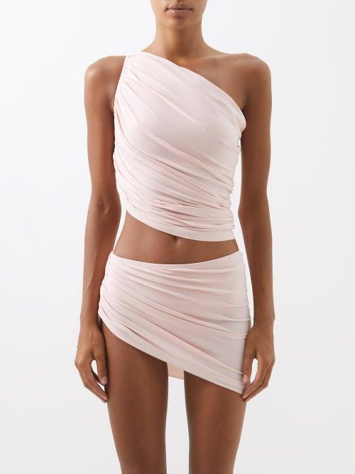 Norma Kamali - Diana One-shoulder Ruched Bikini Top - Womens - Light Pink