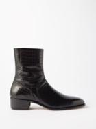 Tom Ford - Crocodile-effect Leather Boots - Mens - Black