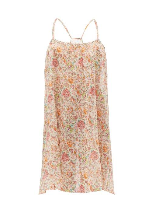Matchesfashion.com Loup Charmant - Floral Print Cotton Gauze Slip Dress - Womens - Pink