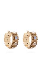 Matchesfashion.com Jade Jagger - Quartz, Amethyst & Pearl 18kt Gold Hoop Earrings - Womens - Blue
