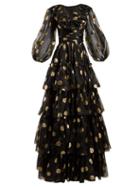 Matchesfashion.com Dolce & Gabbana - Polka Dot Print Tiered Silk Organza Gown - Womens - Black Gold