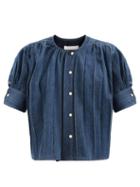Chlo - Pleated Cotton-blend Denim Top - Womens - Denim