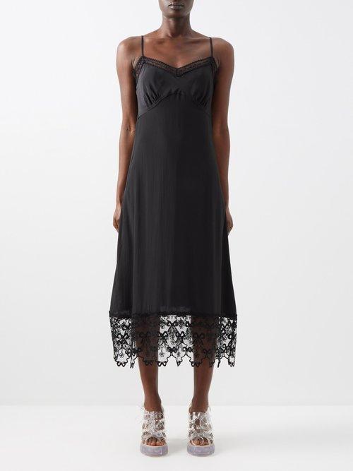 Simone Rocha - Lace-trimmed Satin Slip Dress - Womens - Black