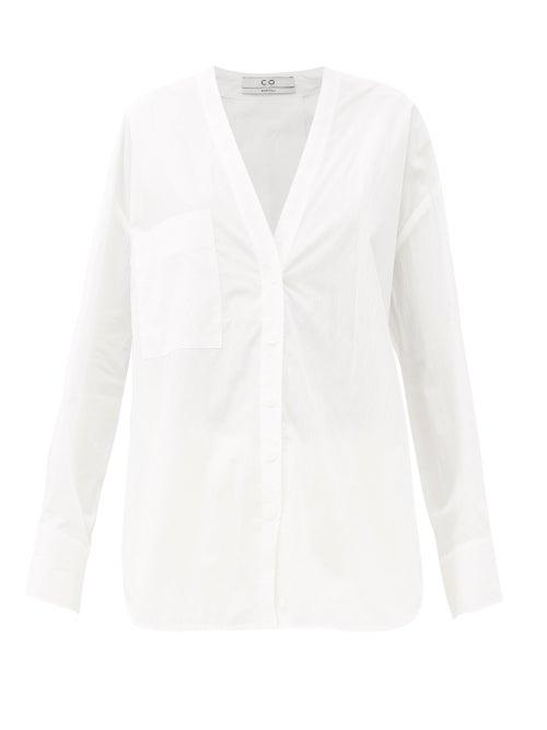 Matchesfashion.com Co - V-neck Cotton-blend Poplin Shirt - Womens - White
