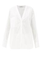 Matchesfashion.com Co - V-neck Cotton-blend Poplin Shirt - Womens - White