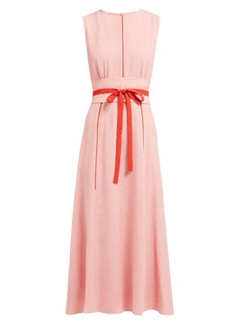 Matchesfashion.com Cefinn - Tie Waist Pleated Voile Midi Dress - Womens - Pink Multi