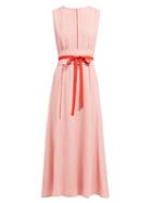Matchesfashion.com Cefinn - Tie Waist Pleated Voile Midi Dress - Womens - Pink Multi