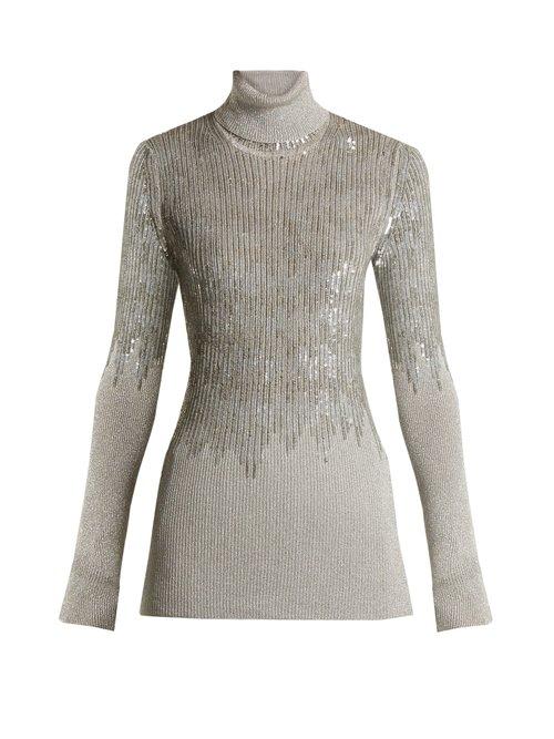 Matchesfashion.com Missoni - Roll Neck Sequin Embellished Ribbed Knit Sweater - Womens - Silver