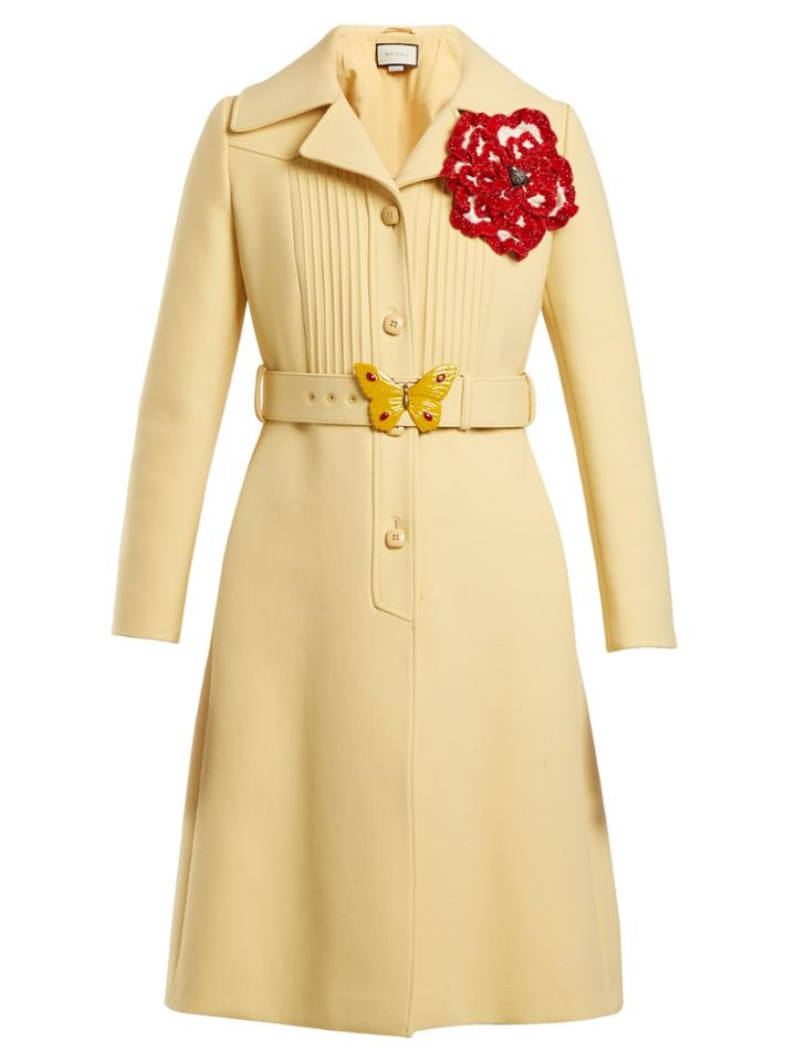 Gucci Pintucked Butterfly-embellished Belt Coat