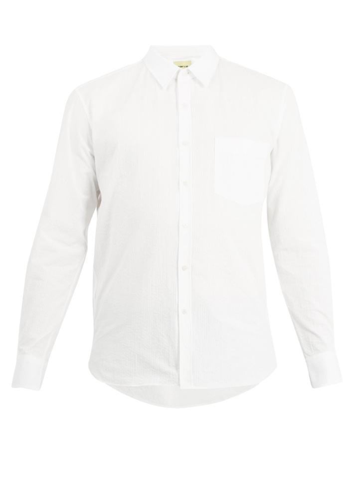 De Bonne Facture Point-collar Cotton-seersucker Shirt