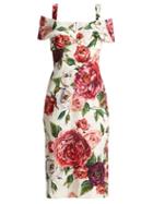 Matchesfashion.com Dolce & Gabbana - Brocade Peony And Rose Print Dress - Womens - White Multi
