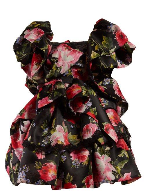 Matchesfashion.com Dolce & Gabbana - Floral Print Ruffled Silk Blend Mini Dress - Womens - Black Multi