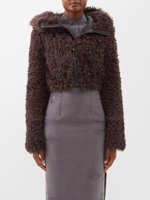 16arlington - Mizar Cropped Hooded Shearling Jacket - Womens - Brown