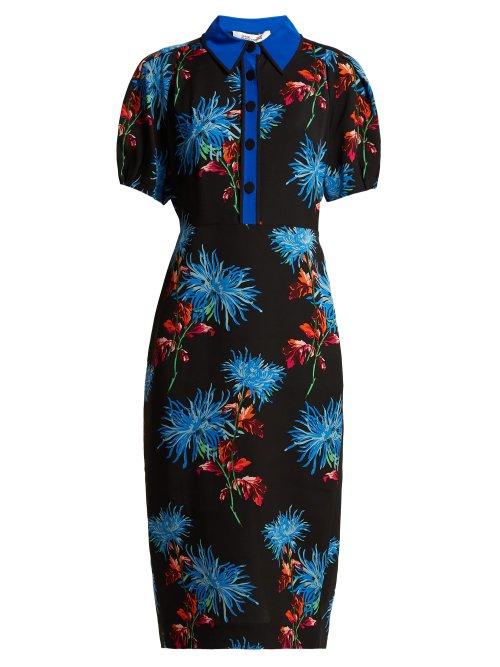 Matchesfashion.com Diane Von Furstenberg - Hewes Crepe Midi Dress - Womens - Black Print