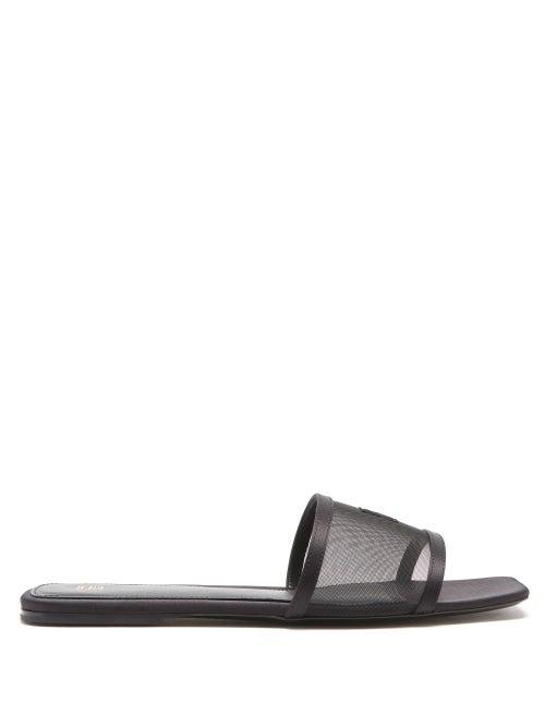 Ladies Shoes Totme - Logo-embroidered Mesh And Satin Slides - Womens - Black