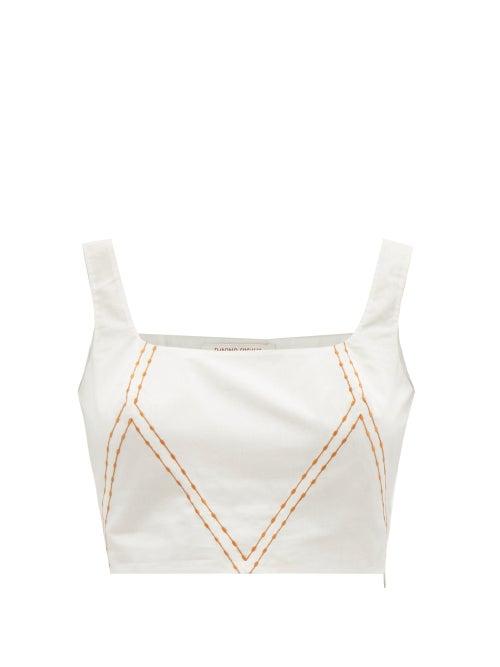 Emporio Sirenuse - Cinderella Embroidered-cotton Crop Top - Womens - Ivory