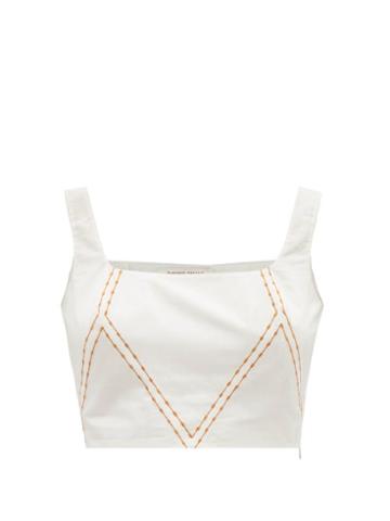 Emporio Sirenuse - Cinderella Embroidered-cotton Crop Top - Womens - Ivory
