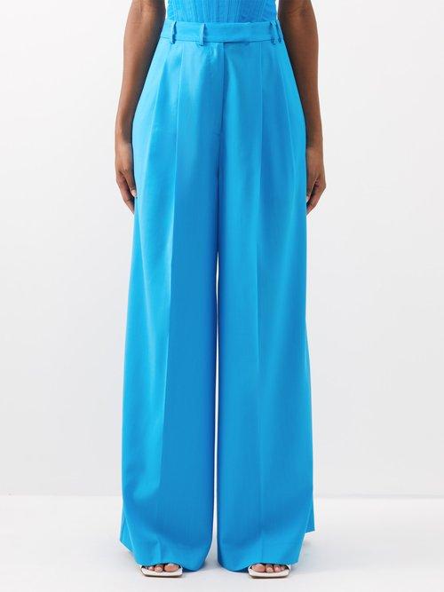 Christopher John Rogers - High-waisted Wool Ultra Wide-leg Trousers - Womens - Blue