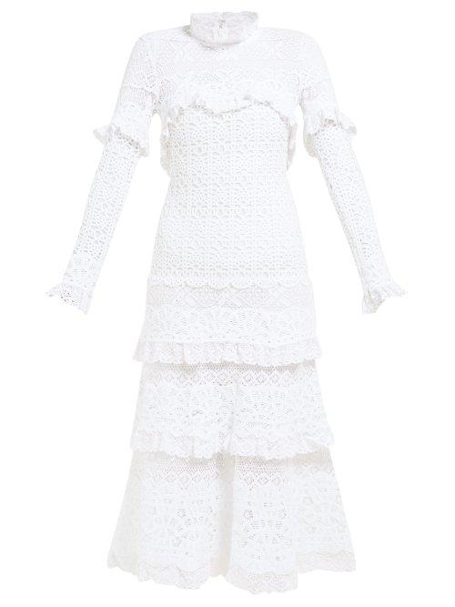 Matchesfashion.com Jonathan Simkhai - Ruffled Crochet Lace Dress - Womens - White