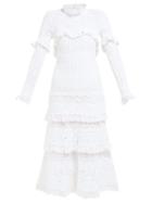 Matchesfashion.com Jonathan Simkhai - Ruffled Crochet Lace Dress - Womens - White