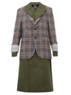 Matchesfashion.com Junya Watanabe - Check Jacket Overlay Cotton Blend Trench Coat - Womens - Green Multi