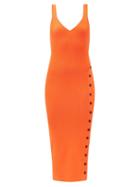 Matchesfashion.com Self-portrait - V-neck Buttoned Side-slit Ribbed Midi Dress - Womens - Orange