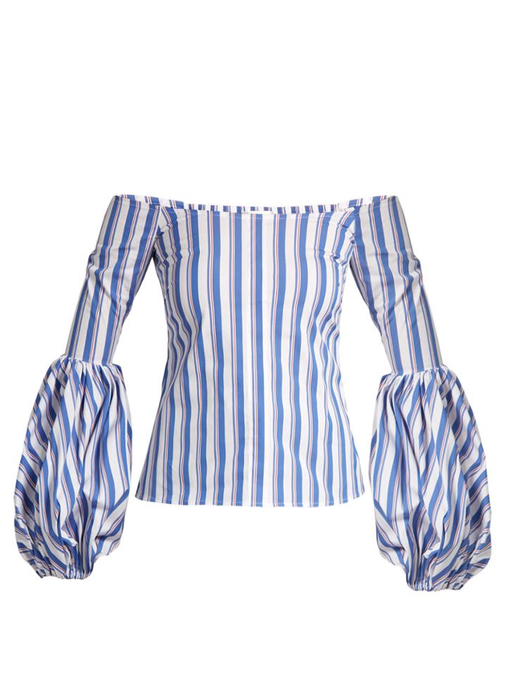 Caroline Constas Gisele Off-the-shoulder Striped Cotton-blend Top