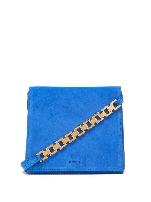 Jil Sander - Small Suede Shoulder Bag - Womens - Blue