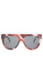 Matchesfashion.com Celine Eyewear - Shadow D Frame Marbled Acetate Sunglasses - Womens - Red
