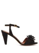 Matchesfashion.com Osman - Mae Flower Appliqu Suede Sandals - Womens - Black