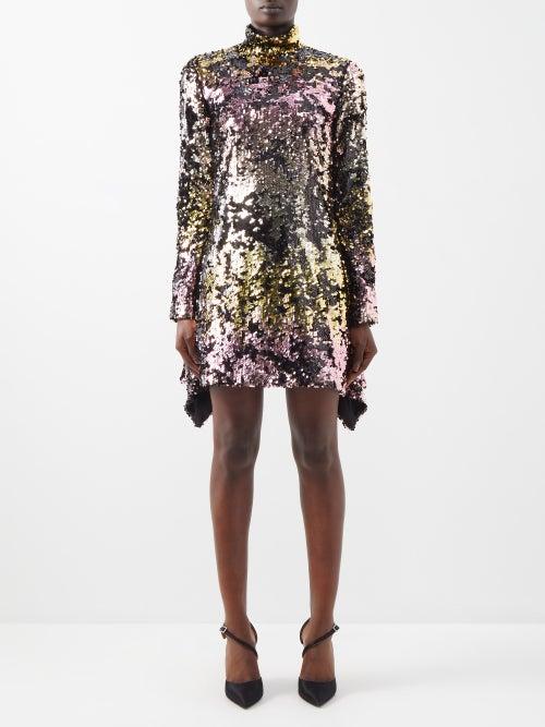Halpern - Flip-sequin Fluted-sleeve Mini Dress - Womens - Multi