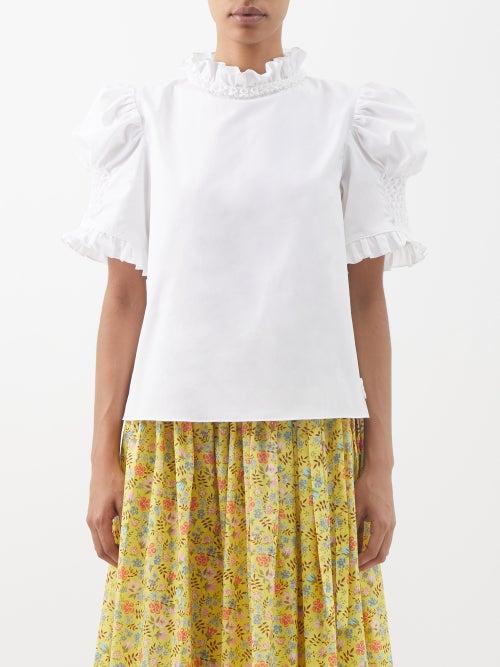 Horror Vacui - Julietta Ruffled Cotton-poplin Blouse - Womens - White