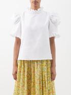 Horror Vacui - Julietta Ruffled Cotton-poplin Blouse - Womens - White