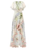Matchesfashion.com Camilla - Beach Shack Ruffled Silk Wrap Dress - Womens - White Print