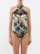 Johanna Ortiz - Hidden Paradise-print Halterneck Swimsuit - Womens - Green Print