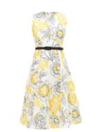 Matchesfashion.com Erdem - Farrah Belted Floral Fil-coup Dress - Womens - Yellow White