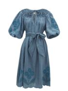 Matchesfashion.com Innika Choo - Hugh Jesmok Embroidered Linen Dress - Womens - Dark Blue