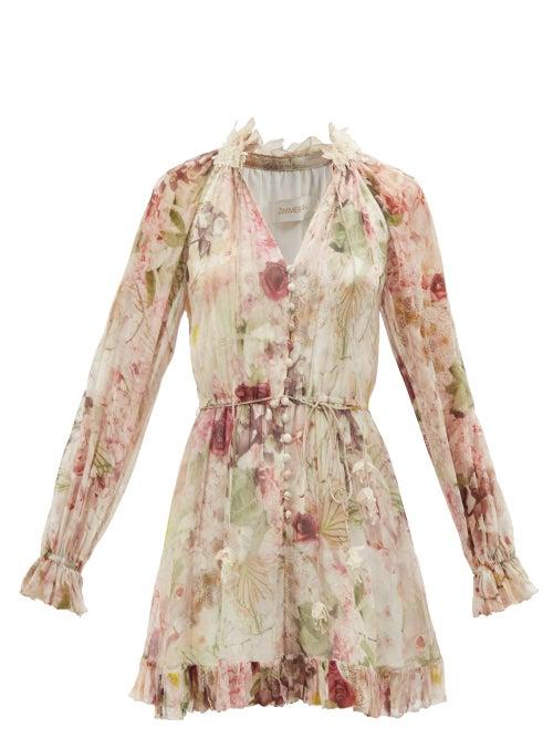 Zimmermann - Dancer Floral Crinkle-georgette Playsuit - Womens - Floral