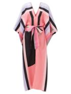Louisa Parris - The Capri Striped Silk-twill Kaftan Dress - Womens - Pink Print