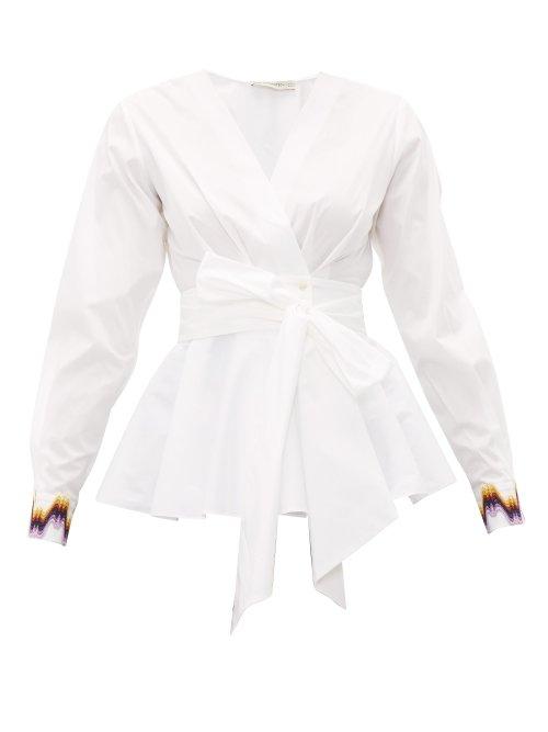 Matchesfashion.com Mary Katrantzou - Orla Wrap Front Cotton Poplin Top - Womens - White