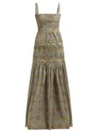 Matchesfashion.com Brock Collection - Olinda Floral Print Taffeta Maxi Dress - Womens - Blue Multi