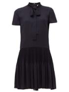 Matchesfashion.com Redvalentino - Tie Neck Pleated Crepe Chiffon Mini Dress - Womens - Navy
