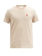 Matchesfashion.com Ami - Ami De Coeur-embroidered Cotton T-shirt - Mens - Beige
