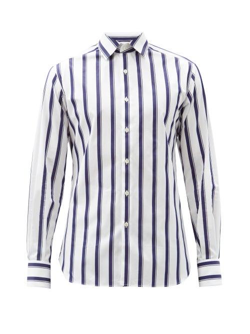 Matchesfashion.com Sbline - Sailor's Stripe Cotton-poplin Shirt - Mens - White Navy