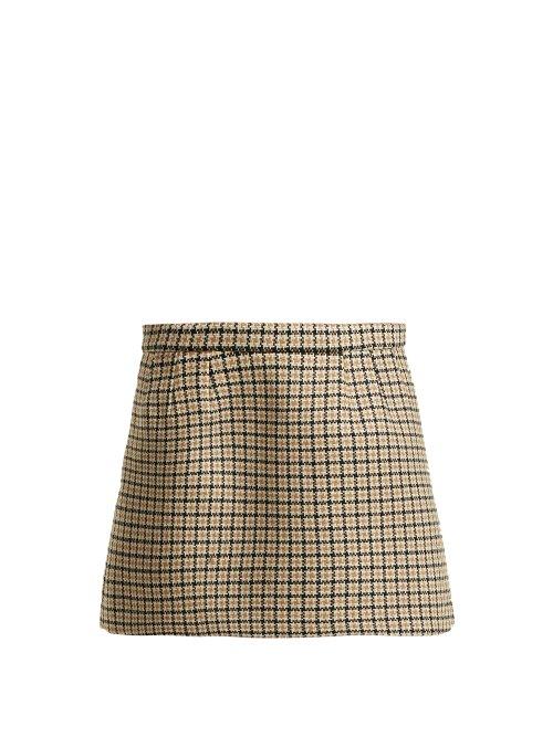 Matchesfashion.com Redvalentino - Houndstooth Wool Blend Mini Skirt - Womens - Camel