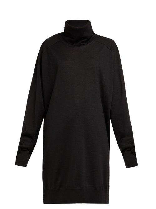 Matchesfashion.com Maison Margiela - Oversized Roll Neck Wool Sweater Dress - Womens - Black