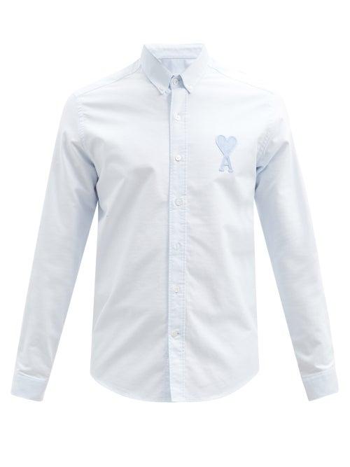 Matchesfashion.com Ami - Ami De Caur-logo Organic Cotton Oxford Shirt - Mens - Light Blue
