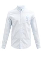 Matchesfashion.com Ami - Ami De Caur-logo Organic Cotton Oxford Shirt - Mens - Light Blue