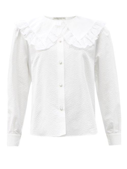 Matchesfashion.com Alessandra Rich - Ruffled-collar Cotton-blend Blouse - Womens - White