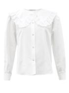 Matchesfashion.com Alessandra Rich - Ruffled-collar Cotton-blend Blouse - Womens - White